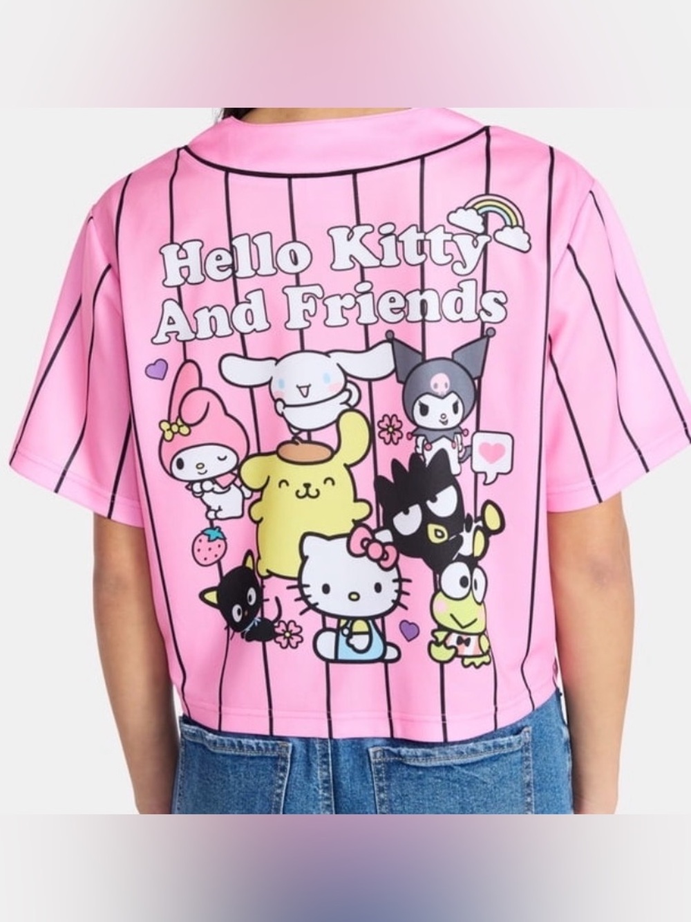 Hello Kitty Pink Stripe Cropped Baseball Tee - Picture 2 of 2